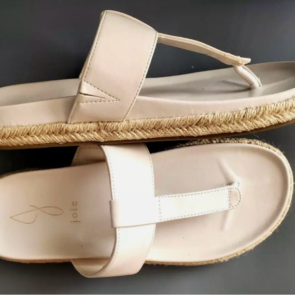 Joie White Ivory Cream Nacho Thongs Sandals Straw Trim Sz. 7